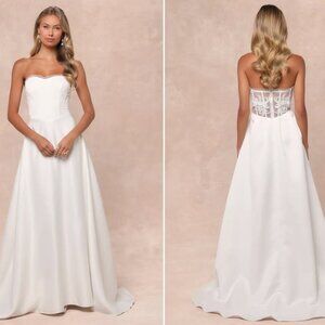 A-Line Strapless Wedding Dress with Sheer Back Panels